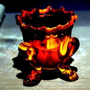 Boyd Glass Forget Me Not Toothpick Holder 1999 Autumn Harvest UV GLOWS OOAK